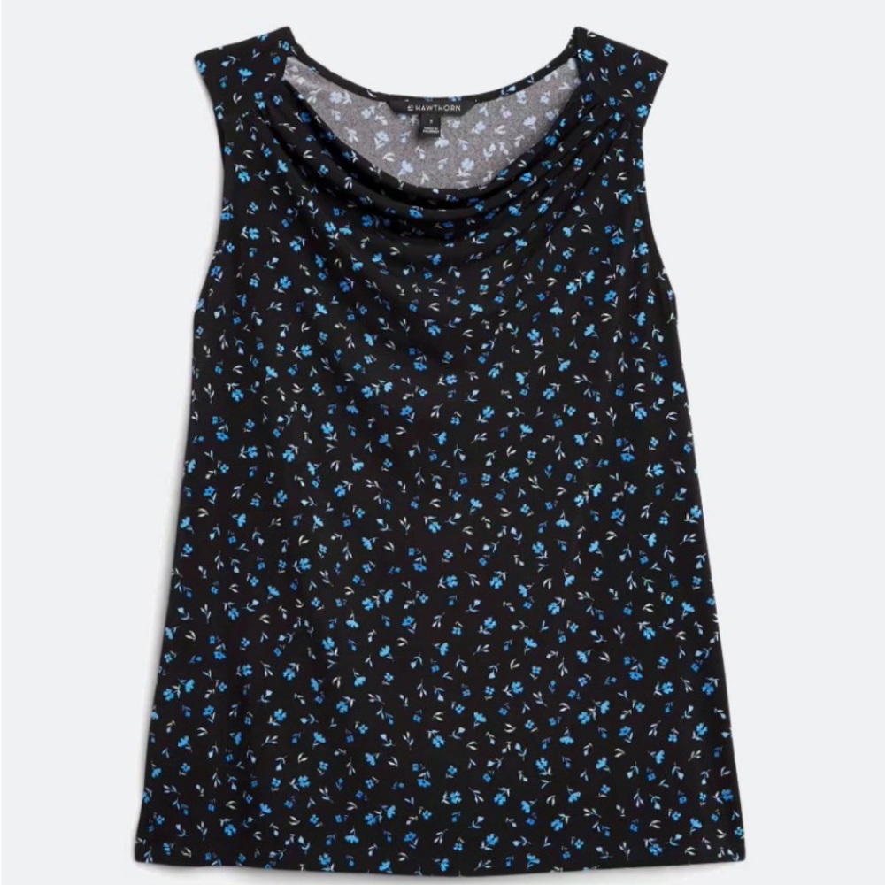 41 Hawthorn Black Blouse with Blue Floral Pattern